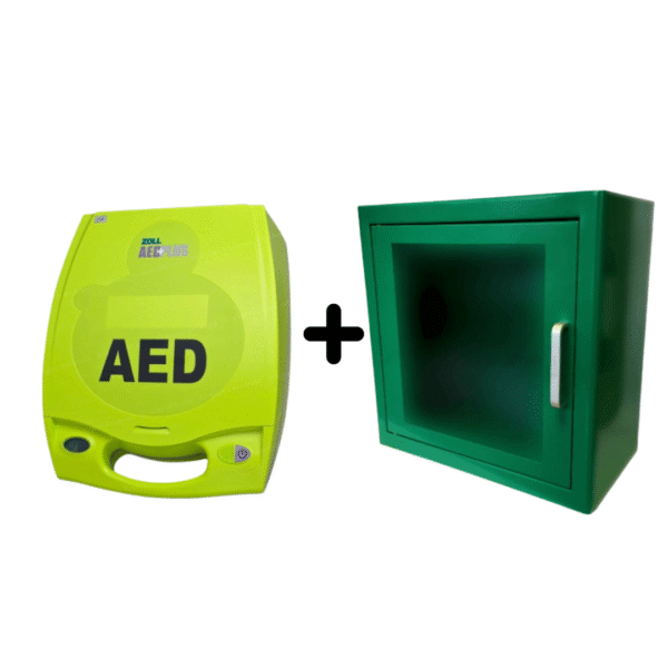 Defibrylator Zoll AED Plus (Półautomatyczny) z  zieloną szafką gratis
