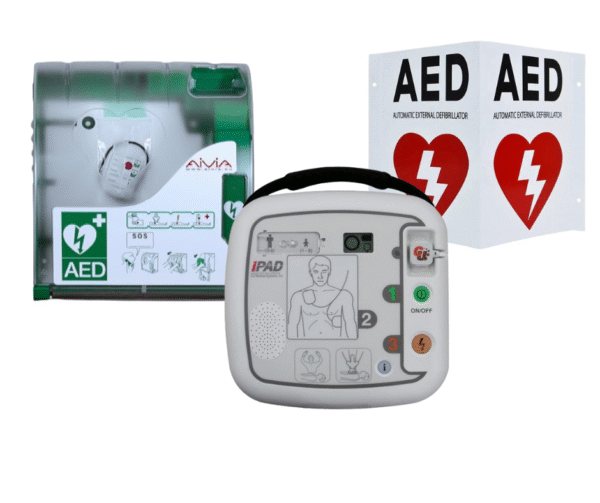 ZESTAW: Defibrylator AED IPAD SP 1 z szafką aivia 200 + tablica z oznaczeniem AED