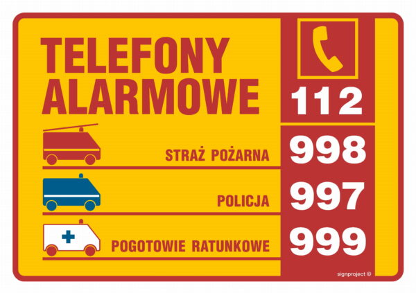 Tabliczka telefonów alarmowych - mała