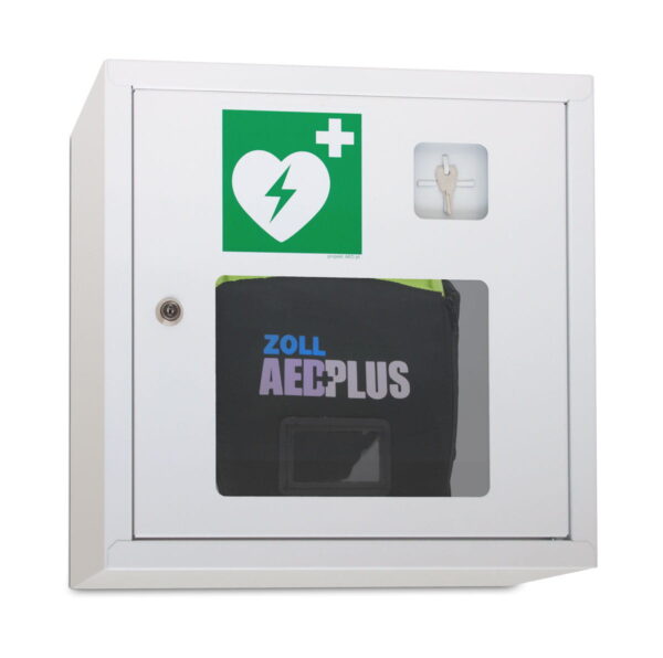 Defibrylator Zoll AED Plus z torbą transportową, bateriami, elektrodą CPR-D i szafką metalową białą - obrazek 4