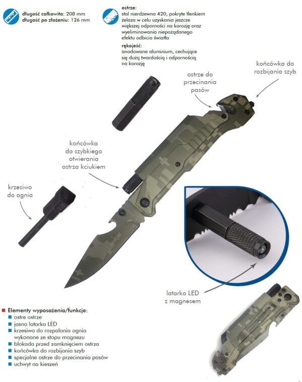 Nóż ratunkowy - bezpieczeństwa 6w1 camo/moro - obrazek 4
