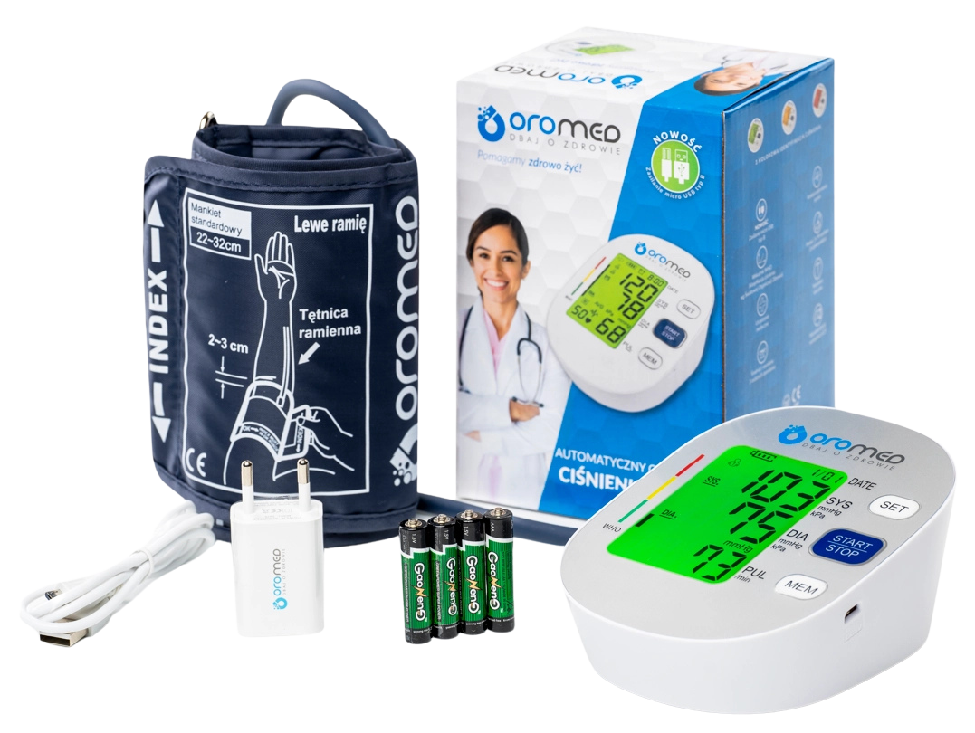 Ciśnieniomierz elektroniczny naramienny podświetlany USB Oromed ORO-BP2 + zasilacz - obrazek 3